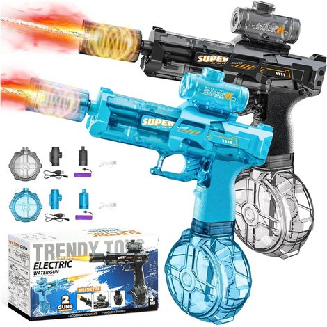2PCS Pistolet à Eau pour Adultes et Enfants,Pistolet à Eau électrique Longue Portée avec Lumière,Pistolets à Eau électrique Puissant,Plage Extérieure,Piscine,Jouet De Fête(Noir & Bleu)