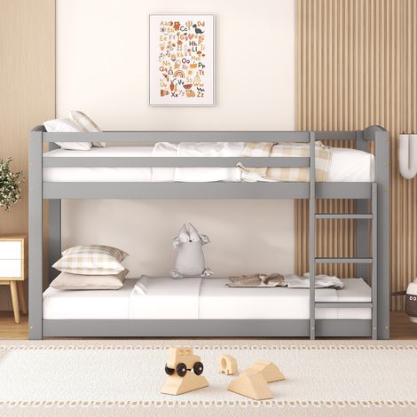 Etagenbett aus massivem Kiefernholz in Natur 90x200 cm, niedriges Kinderbett mit Lattenrost (1/5)