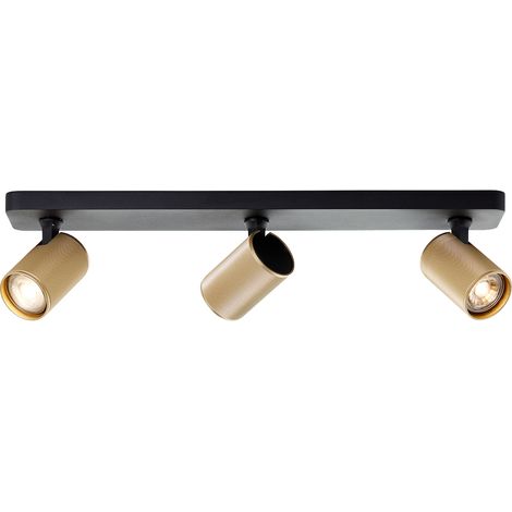 Lampe brillante Spot barre LED Marty 3 ampoules sable noir/métal doré mat/or bambou 3x GU10, 10 W, ampoules LED incluses et remplaçables (1/5)