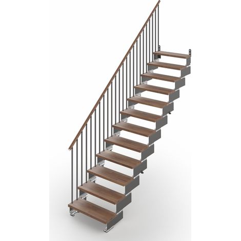 Misterstep – Escalier droit 74 cm – 12 marches – 13 contremarches – Soutien ajustable 10-130 cm – Finitions noyer 25 et gris anthracite (1/4)