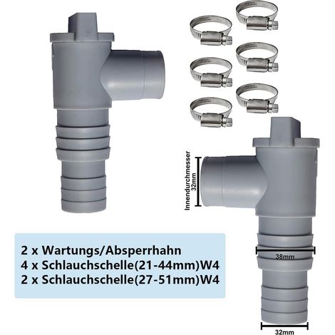 Lot de 2 Vanne d'entretien/d'arrêt pour Piscine avec Raccord de Tuyau de 32/38mm, Robinets d'arrêt pour Piscine, Vanne Piscine Double Split Tuyau Valve Plunger Accessoires de Piscine (1/4)
