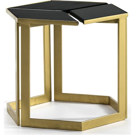 Mesa Auxiliar 58X58X48 Granito Negro/Metal Dorado (1/3)
