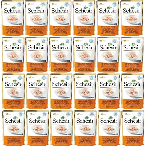 SCHESIR Nassfutter für Katzen, 24 x 50 g, Thunfisch, Huhn & Garnelen (1/2)
