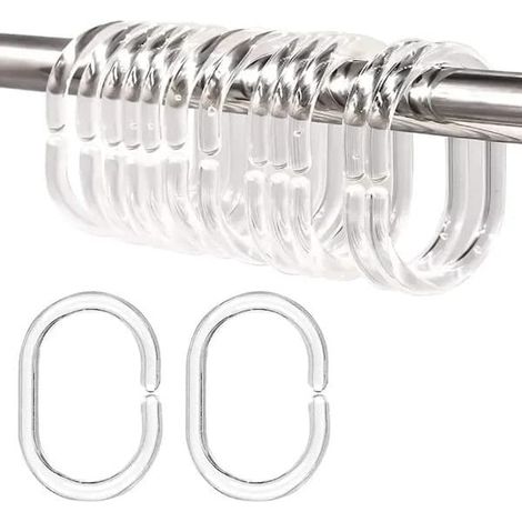 Anneaux en C pour rideau de douche, en plastique transparent, diamètre intérieur 4,5 x 2,9 cm, lot de 12. (1/4)