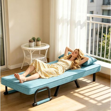 Fauteuil convertible 190 cm bleu en lin OKMYHOME (1/5)
