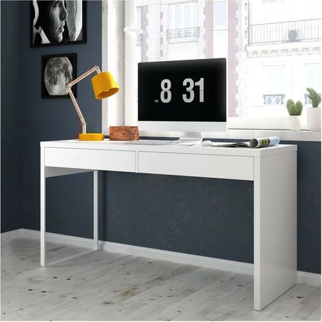 Bureau réversible blanc mâte avec 2 tiroirs – Dimensions 138 cm x 75 cm x 50 cm – Panneaux de particules mélaminés – Pieds métalliques ajustables – Usinestreet (1/10)