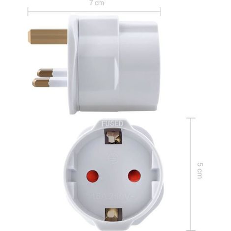 2X Adaptateur Prise Anglaise - Modèle Schuko Type G - Fiche France vers Royaume-Uni - Prise Compact (1/4)