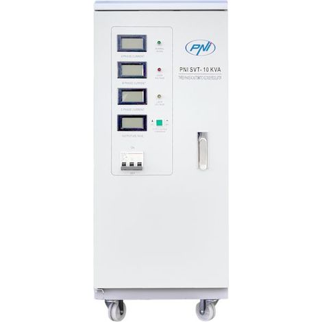 Convertisseur de tension 10 kVA – Sortie 380 V triphasé – Protection contre surtensions et sous-tensions – Compact 310 x 345 x 720 mm – PNI