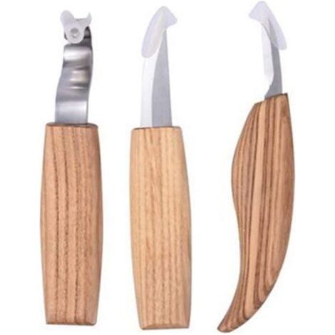 FENOPLASTICAEnsemble d'outils de sculpture sur bois, kit de sculpture sur bois 3 en 1 comprenant un couteau à crochet pour le travail du bois, un couteau à tailler, un couteau à découper les copeaux d (1/5)