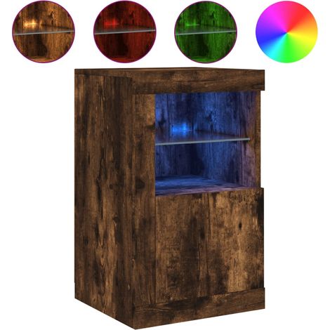 Armoire latérale avec lumières LED chêne fumé bois d'ingénierie (1/5)