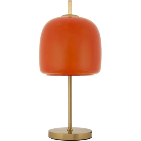 Lampada da tavolo Oldy in ferro dorato con diffusore in vetro arancione