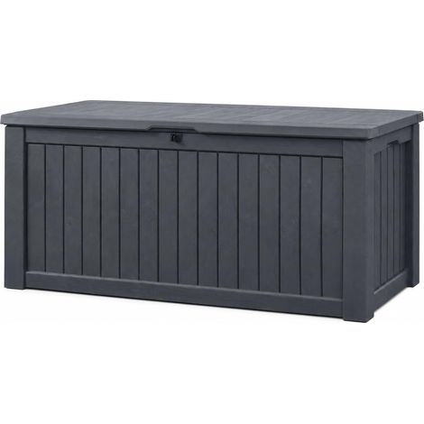 Coffre de rangement/coffre à coussins 570 litres 100 % étanche Avec aération donc pas de mauvaises odeurs ni de moisissures Aspect bois moderne Charge du couvercle max. 250 kg (2 personnes) anthracite (1/5)