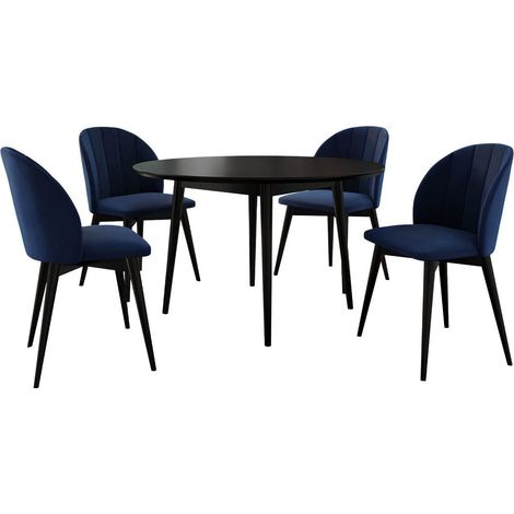 Conjunto de mesas y sillas para comedor Racine 127, Negro, 75x0x0cm, Diámetro: 100, Número de asientos: 4, Estilo: Contemporary