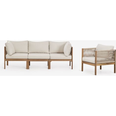 SKLUM Wohnzimmerset mit dreiteiligem Modulsofa mit Armlehnen und Sessel aus Branson-Akazienholz Akazie Braun (1/5)