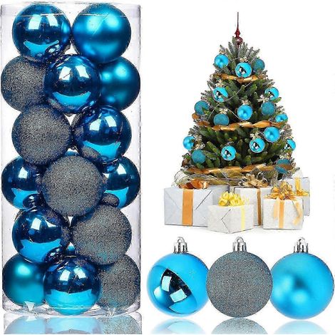 WJTG Boules de Noël Lot de 24 Boules de Noël Boules de Noël Boules de Noël (Bleues)J (1/4)