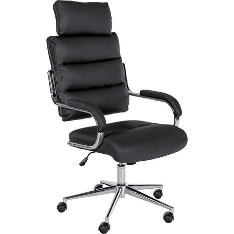 Poltrona direzionale con rotelle design elegante e comfort ottimale base cromata e rivestimento in similpelle nera 100006954