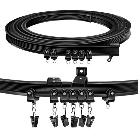 1 Tringle à rideau flexible, Rail de douche courbe 2,5m, PVC et acier, Fixation murale et plafond, Pour baie vitrée et séparateur (1/5)