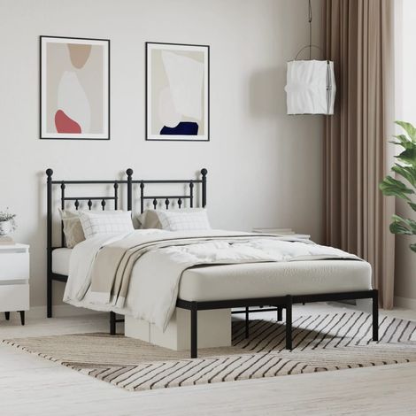 Lit adulte avec tête de lit pour Couchage,Cadre de lit métal noir 135x190 cm -BV71752 (1/5)