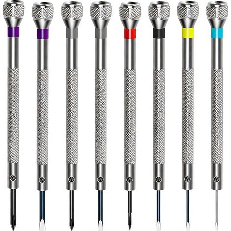 8 PCS Tournevis de précision,Acier inoxydable,Têtes carbone,0.6-1.6 mm,Réparation montre