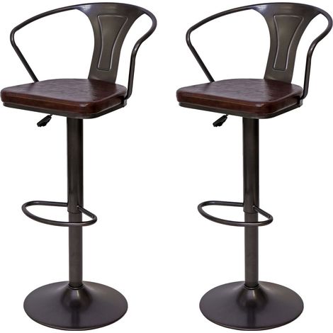 2x sgabelli da bar in sintetico marrone e metallo nero stile industriale con braccioli TDB04055