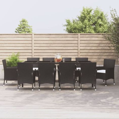 Lot de 11 Ensemble à dîner jardin et coussins,Mobilier à dîner noir résine tressée -98400 (1/5)
