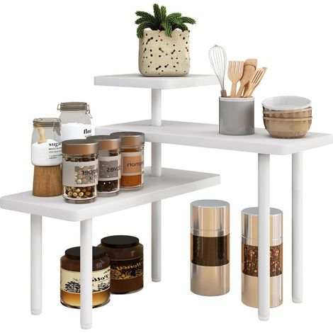 Étagère d'angle de cuisine à 3 niveaux, étagère de cuisine réglable, étagère à épices debout noire, étagère d'angle debout en métal pour salle à manger bureau salle de bain plan de travail de (1/5)