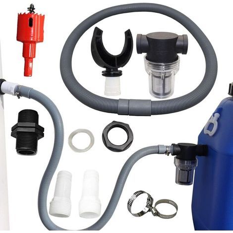 Regenwassersammler für runde Entwässerungsrinnen mit flexiblem Schlauch, Regenwassernutzungsset, PVC-Verbinder, Wassersammler für Fallrohre (110 mm) (1/5)