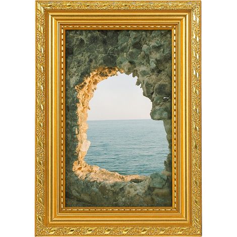 1 cadre photo doré vintage A4, décoration murale et de table pour photos, certificats et œuvres d'art, baroque (1/5)