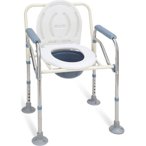SWANEW Chaise de toilette Chaise percée toilette multifonctions seau amovible hauteur réglable avec dossier jusqu'à 150 kg (1/5)