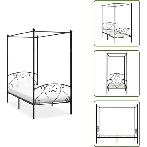 Cama con dosel negro - vidaXL Estructura de cama con dosel sin colchón metal negro 90x200 cm - Cama con estructura superior