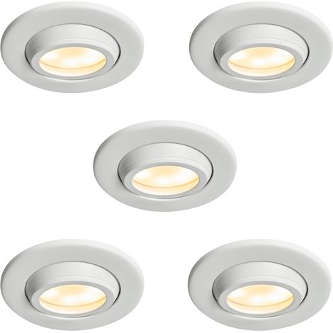 Litecraft Marlowe Fire Rated Tiltable Round IP65 Rated Recessed Downlights in White - Pack of 5 (1/5)