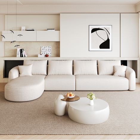 Canapé d'angle 336 cm sans montage tissu blanc HAVRYA (1/5)