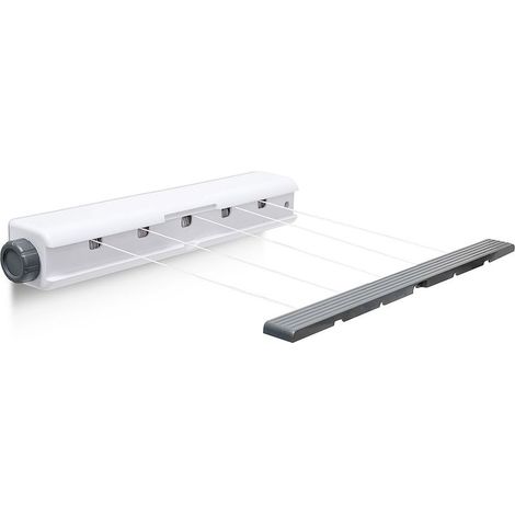 Séchoir mural rétractable 20,8 m 5 cordes avec enrouleur automatique Plastique blanc/gris pour gain de place (1/5)