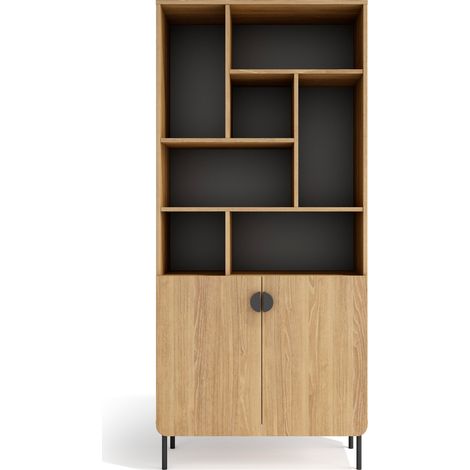 Herdasa, Estantería multifunción TOKYO de melamina, 8 compartimentos, diseño moderno, 178x80x31cm - roble dorado y grafito (1/5)