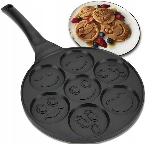 Poêle à crêpes, œufs, 26 cm, antiadhésive, avec moule à visage