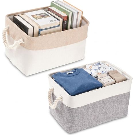 Lot de 2 boîtes de rangement pliables - 30 x 20 x 13 cm - Avec poignée - Panier de rangement en tissu - Organiseur de garde-robe - Cubes de rangement pour étagère, armoire et vêtements (gris (1/5)