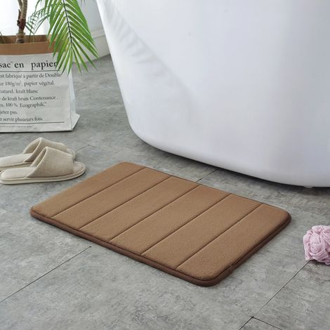 Marron café - matelassé 4060cm (polaire corail à base PVC de 1,0 cm) Tapis de sol en polaire corail, lavable et facile à nettoyer, tapis de salle de bain, absorbant et antidérapant. (1/4)