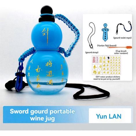 Chinesische Wasserflasche im Retro-Stil, Kürbisform, 800 ml, Farbverlauf Blau