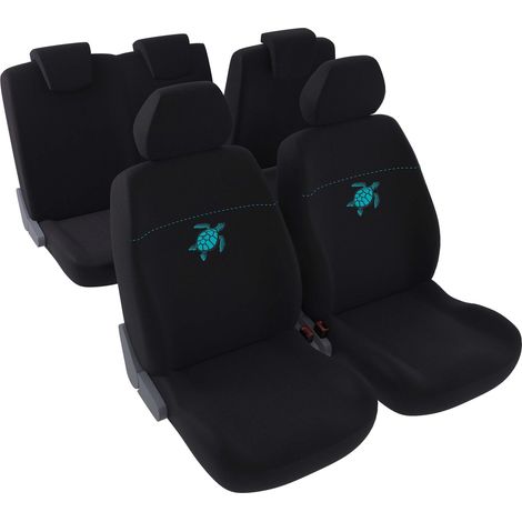 Jeu complet de housses de sièges - Universelles - Voiture/Auto - Lavable - Avant / Arrière 2/3-1/3 - Tissu noir motif tortue