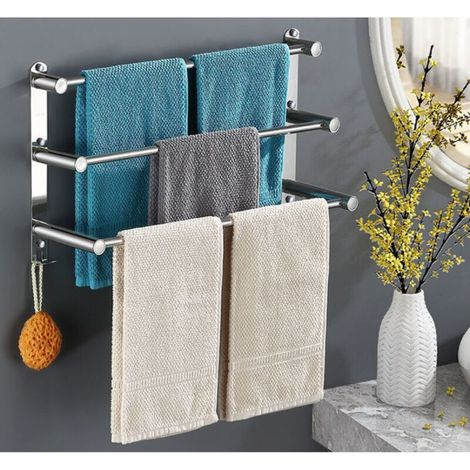 Multilayer 304 Stainless Steel Wall-Mounted Towel Rack - Wall Mounted - 3 Bars - For Bathroom and Kitchen (50cm with Hook) (1/5)