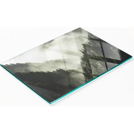 Planche de cuisine en verre trempé avec motif décoratif « Brouillard sur la forêt » 80 x 52 cm (1/5)
