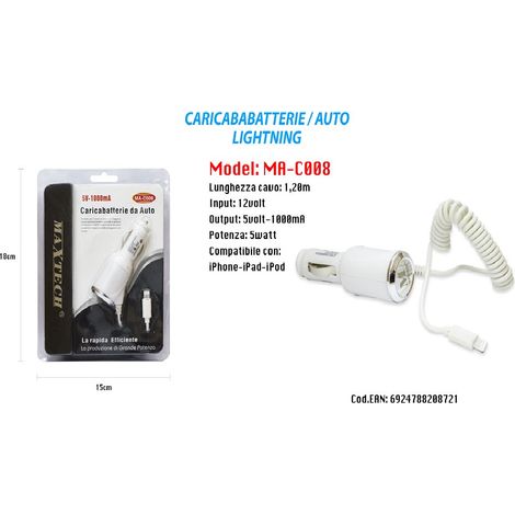 Trade Shop - MAXTECH USB-AUTOLADEGERÄT HANDY SMARTPHONE 5V-1000MA MA-C008 -