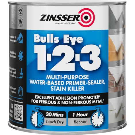Zinsser Bulls Eye 1-2-3 - Primer-sealer - Stain Killer - 1 Litre - Grey