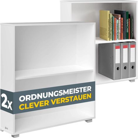 CASARIA® Libreria 77x60x28cm 2x Legno 2 Ripiani Regolabile Capacità di Carico 150kg Libri Ufficio Soggiorno Libreria da Poggiare a Terra Scaffali White (en)