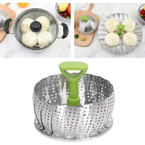 Cuiseur vapeur pliable et réglable en acier inoxydable avec panier vapeur extensible. Petit cuiseur vapeur pliable en acier inoxydable pour légumes et fruits de mer. (1/5)