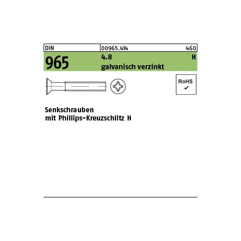 Senkschraube DIN 965 PH M2x 8-H 4.8 galv.verz. 200Stück (1/3)