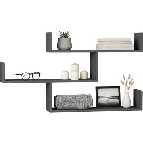 Dmora - Mensola Azura, Scaffale, Ripiano a muro, Scaffalatura multiuso, 122x22h67 cm, Antracite, con imballo rinforzato, con imballo rinforzato