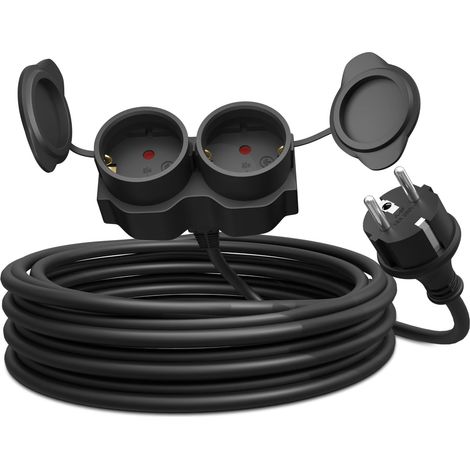 Cavo di prolunga doppio da 3 m, prolunga per esterni IP44, 3800 W, ciabatta Schuko, nero