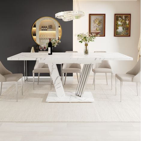 Ausziehtisch aus MDF und Metall 120-160x80x76 cm Weiß Marmor (1/5)