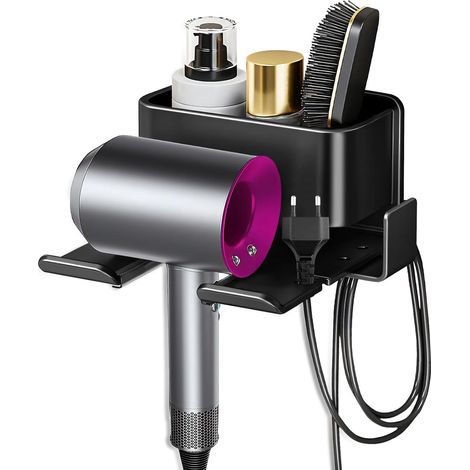 BRAVIX Support Seche Cheveux Porte Seche Cheveux Mural Autocollant sans Percer avec Support de Rangement Brosse pour Salle de Bain Hôtel de Chambre à Coucher (1/5)